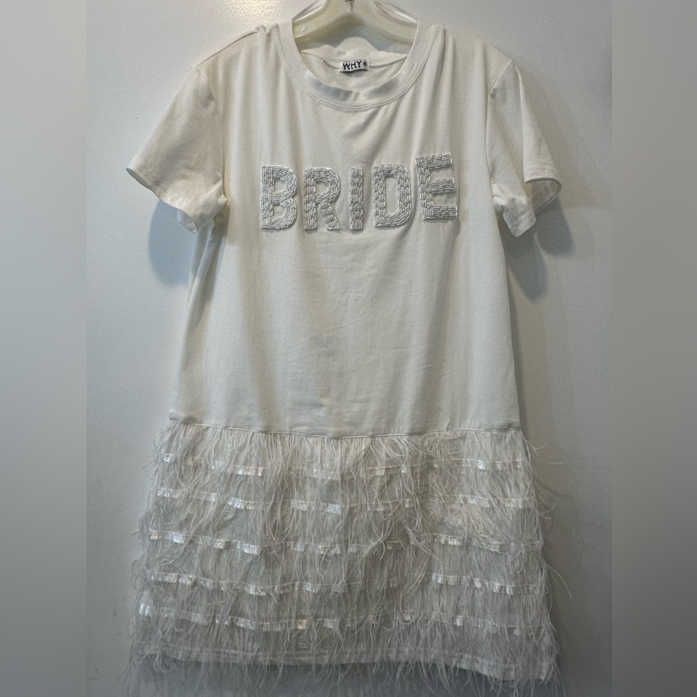 White medium sequin and feather BRIDE Dress